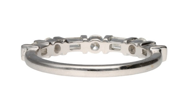 14K White Gold Diamond Double Bar Band .64ctw Baguette Round Size 6 Chic  2.5g