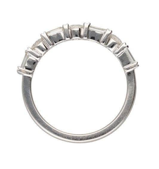 14K White Gold Diamond Double Bar Band .64ctw Baguette Round Size 6 Chic  2.5g