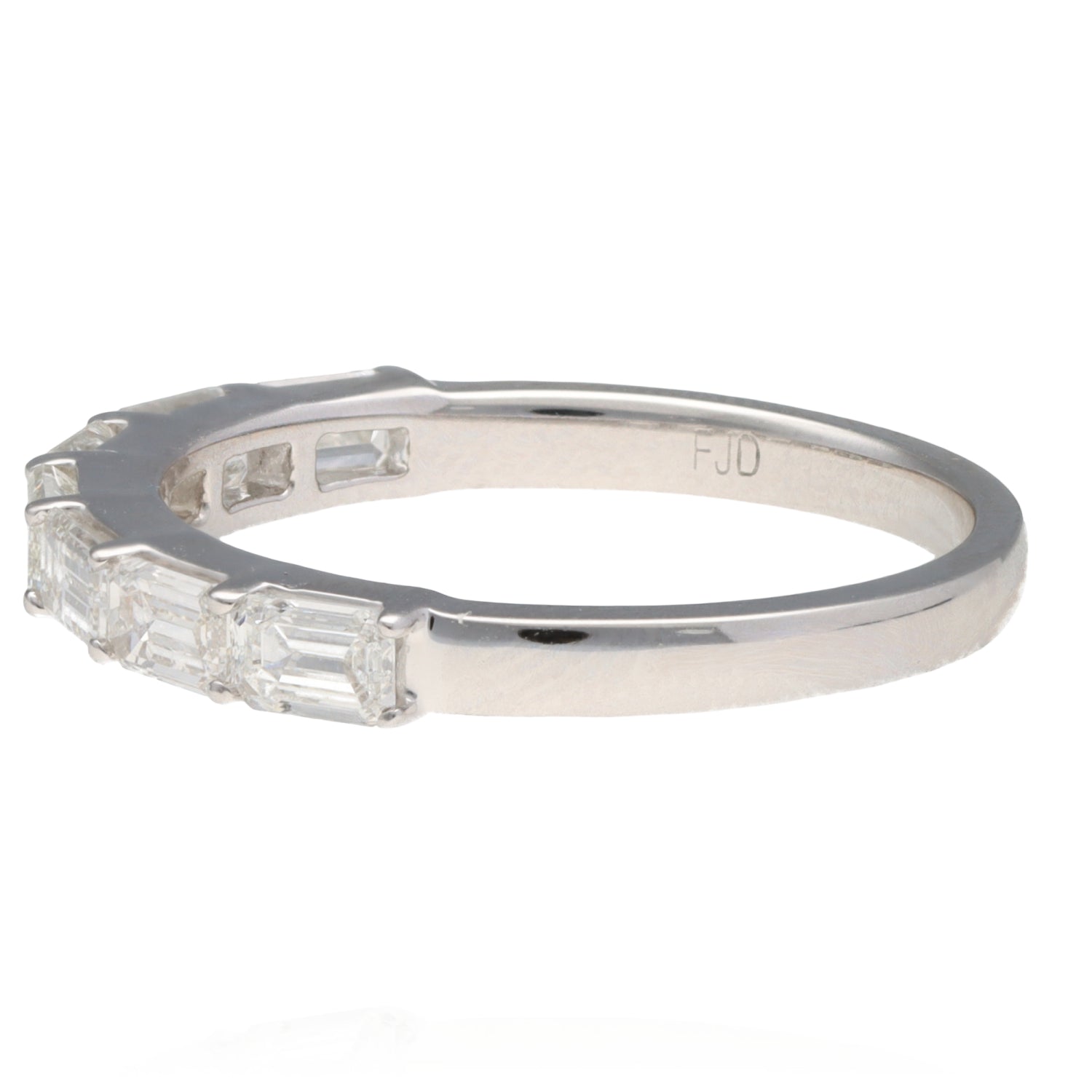 14K White Gold East West Emerald Diamond Band 1.03ctw Size 6 Elegant  2.9g
