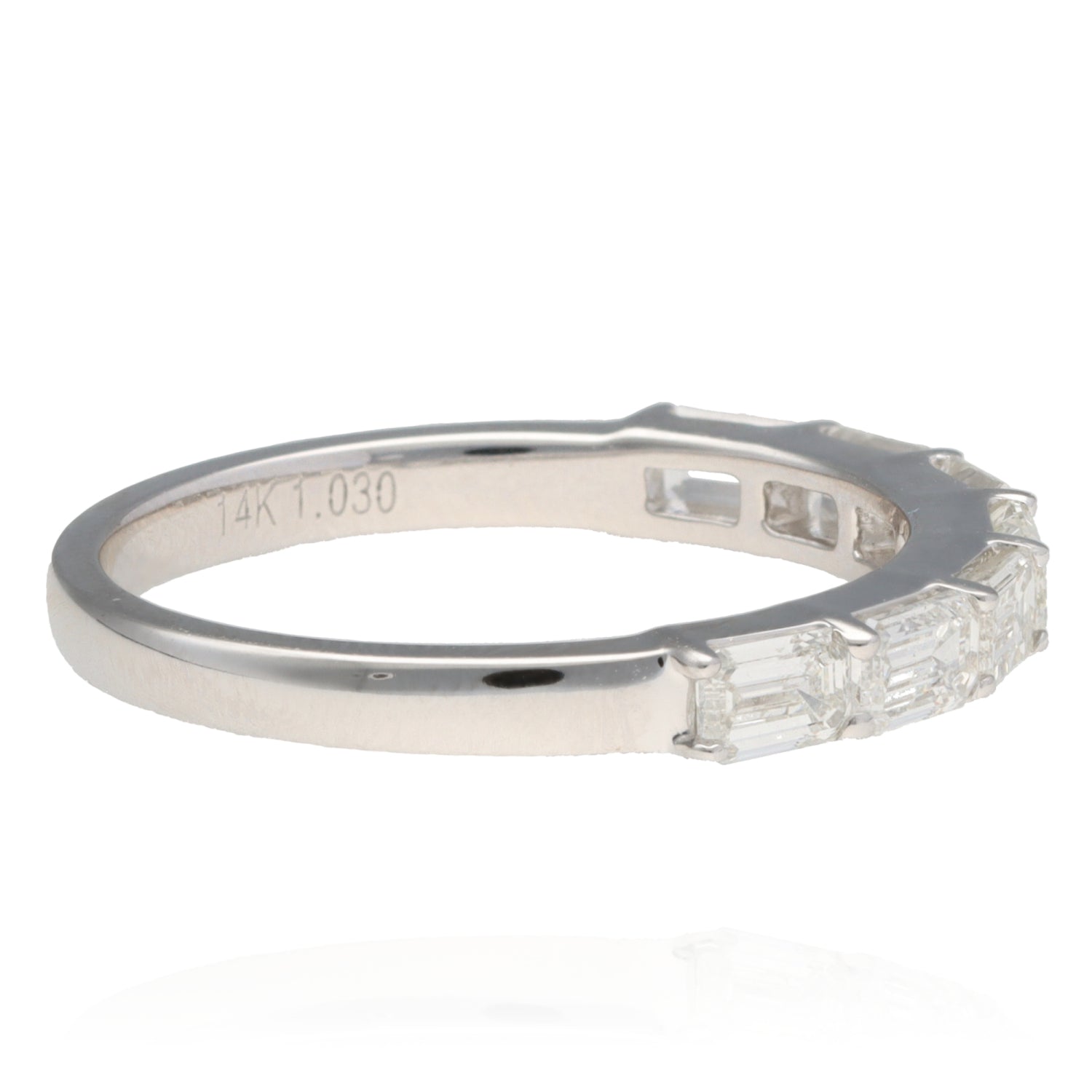 14K White Gold East West Emerald Diamond Band 1.03ctw Size 6 Elegant  2.9g