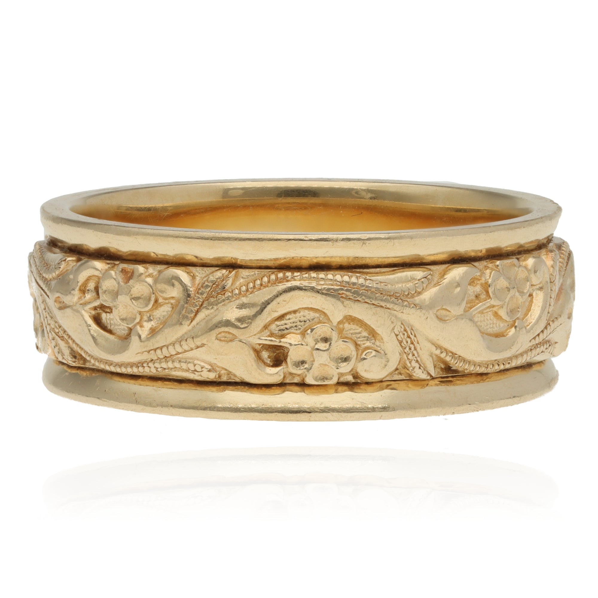 14K Yellow Gold Artcarved Ornate 8mm Band Size 10.