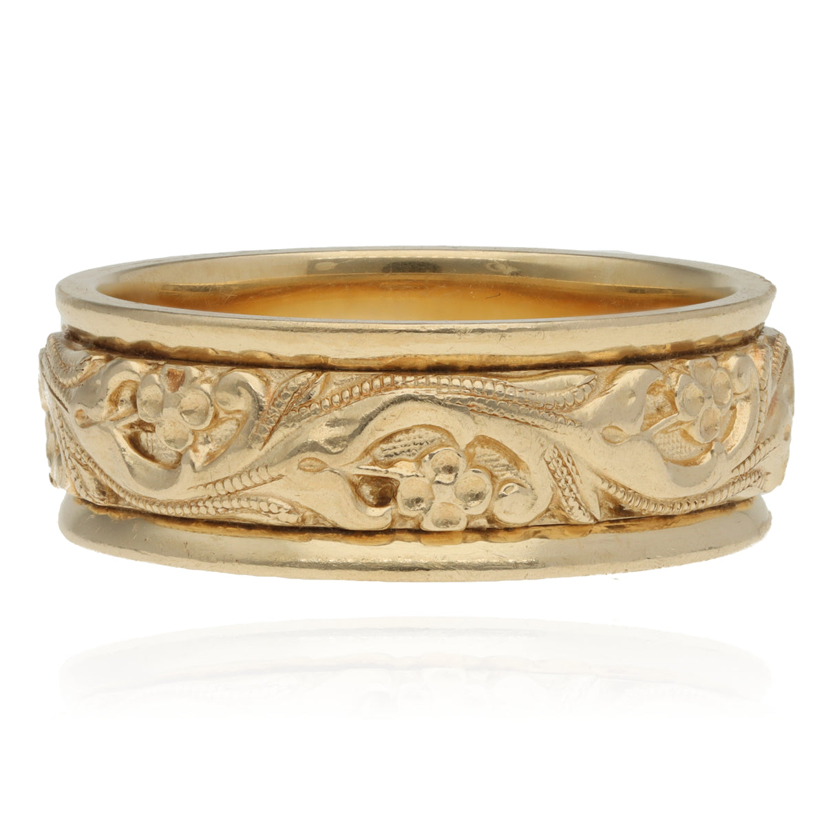 14K Yellow Gold Artcarved Ornate 8mm Band Size 10.