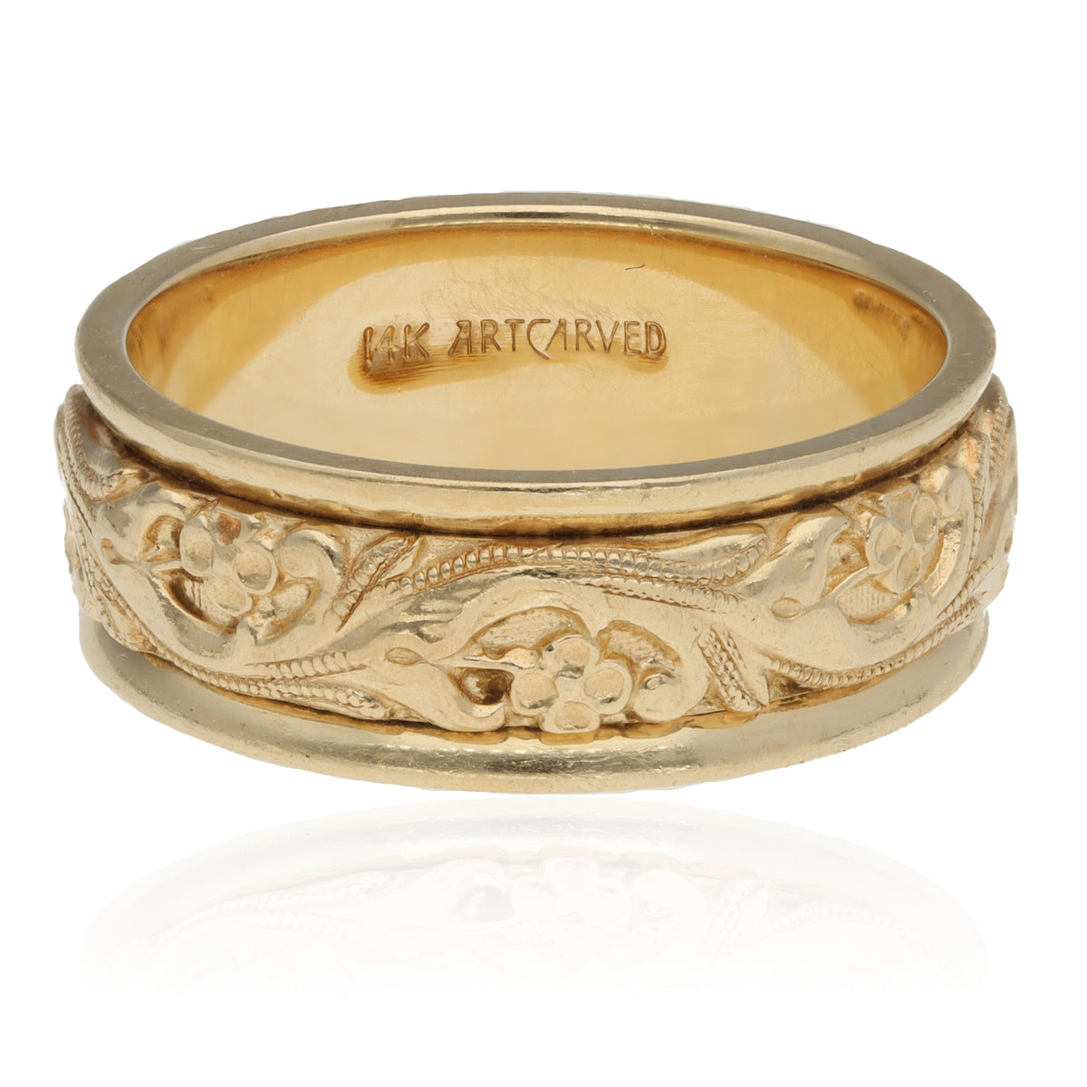 14K Yellow Gold Artcarved Ornate 8mm Band Size 10.