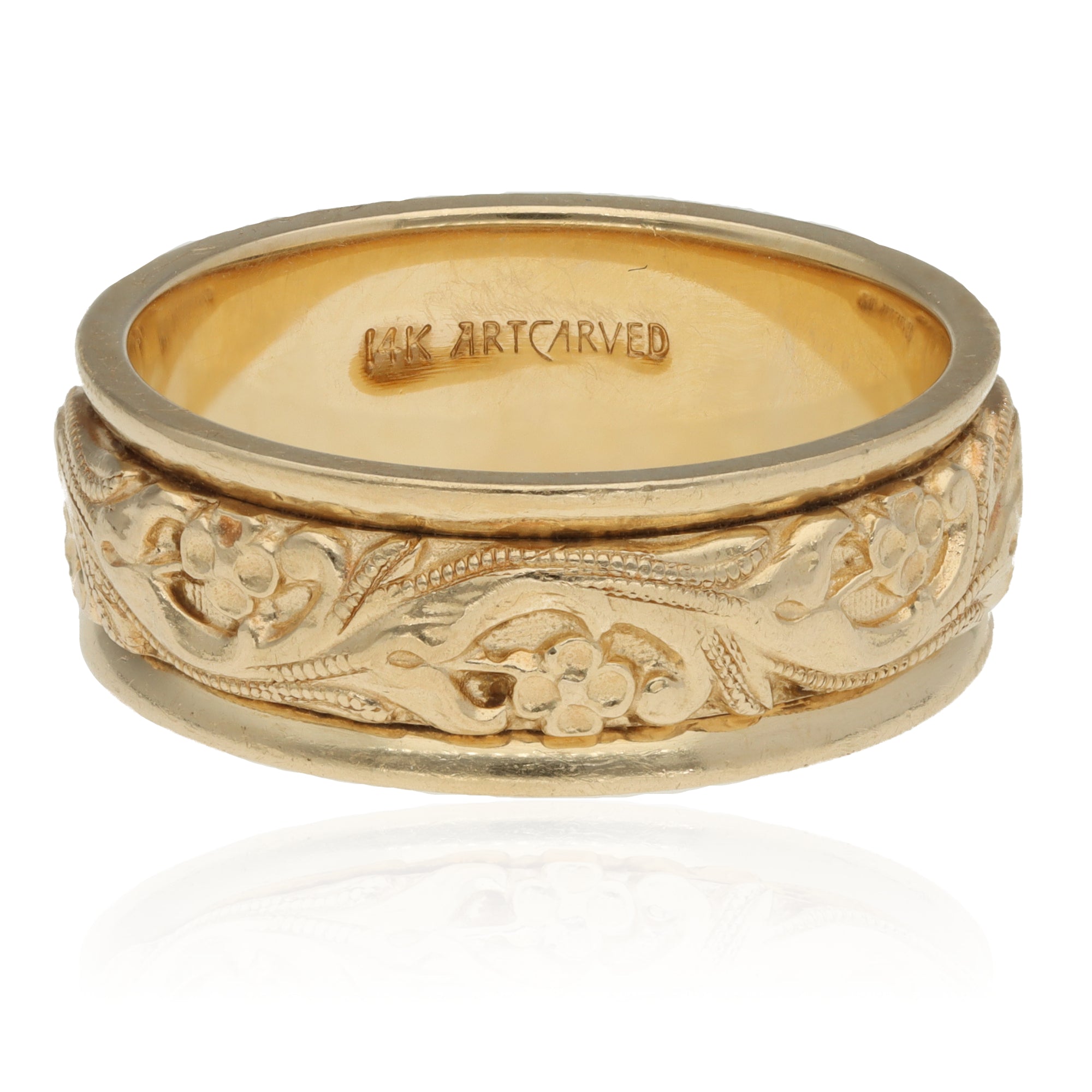14K Yellow Gold Artcarved Ornate 8mm Band Size 10.
