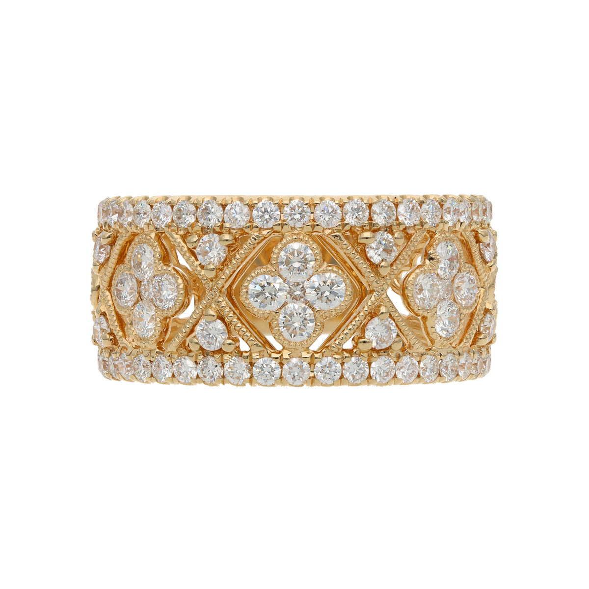 14K Yellow Gold 10mm Open Quatrefoil Diamond Band – 1.11ct