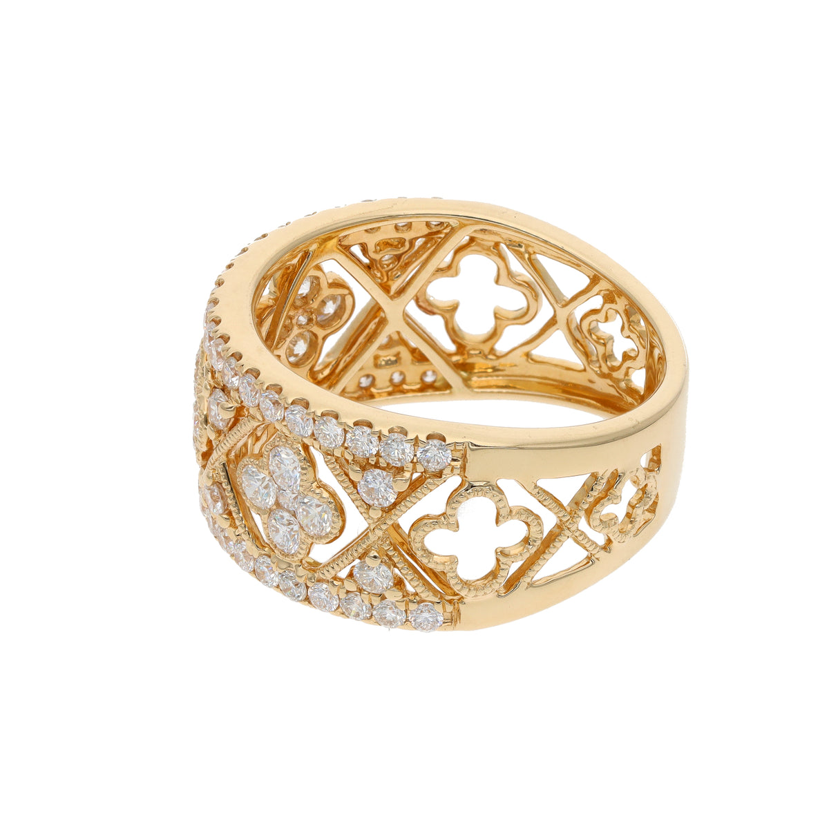 14K Yellow Gold 10mm Open Quatrefoil Diamond Band – 1.11ct