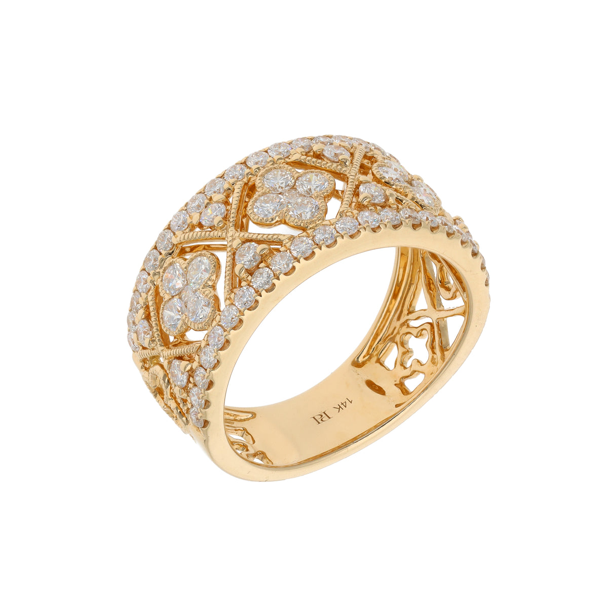 14K Yellow Gold 10mm Open Quatrefoil Diamond Band – 1.11ct