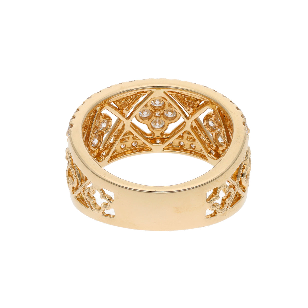 14K Yellow Gold 10mm Open Quatrefoil Diamond Band – 1.11ct