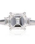 Platinum 3.46cttw Emreald Cut Natural Diamond 3 Stone Engagement Ring