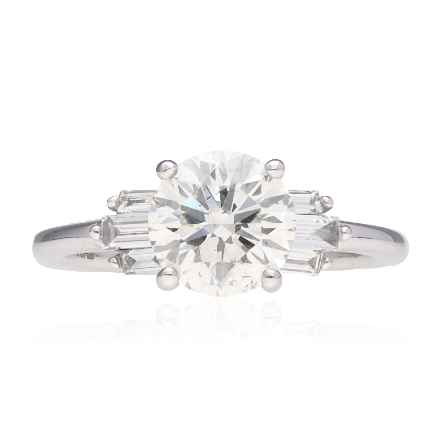 14K White Art Deco Engagement Ring 2.01ct Round Brilliant with Six Baguettes .26ctw