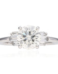 14K White Art Deco Engagement Ring 2.01ct Round Brilliant with Six Baguettes .26ctw