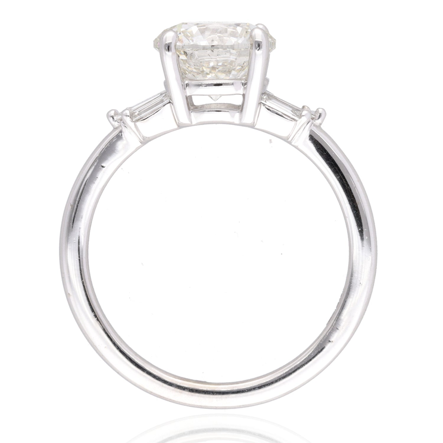 14K White Art Deco Engagement Ring 2.01ct Round Brilliant with Six Baguettes .26ctw