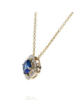 14K Yellow .92ct Sapphire with Square Diamond .13tw Halo Pendant