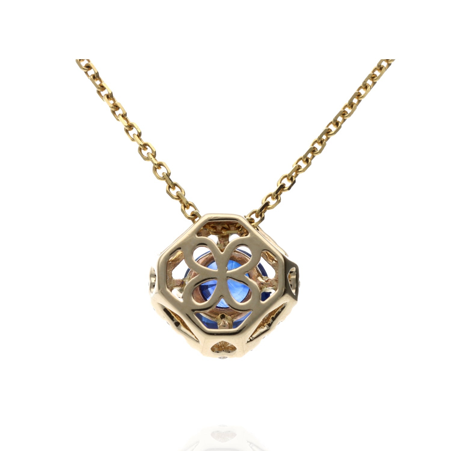 14K Yellow .92ct Sapphire with Square Diamond .13tw Halo Pendant