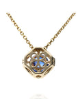 14K Yellow .92ct Sapphire with Square Diamond .13tw Halo Pendant