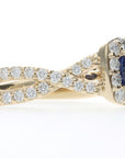 14K Yellow .97ct Round Sapphire Halo Ring with Twisted Band D=0.60ctw