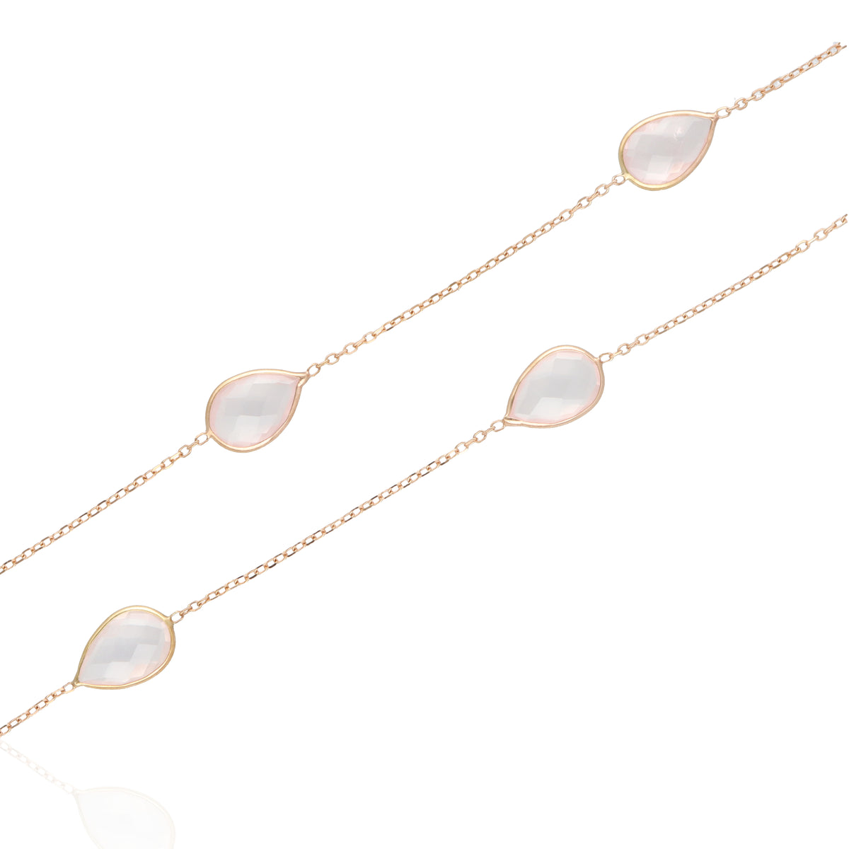 14K Rose Gold Rose Quartz Long Station Necklace | 34 Inch