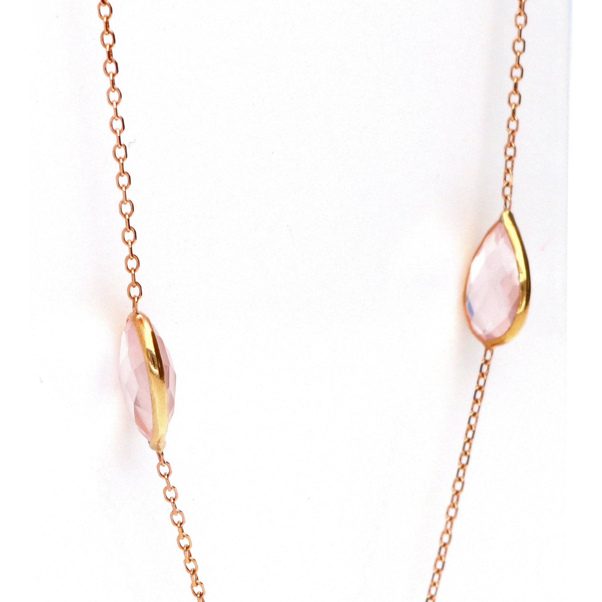 14KT Rose Gold and Rose Quartz Long Fashion Necklace