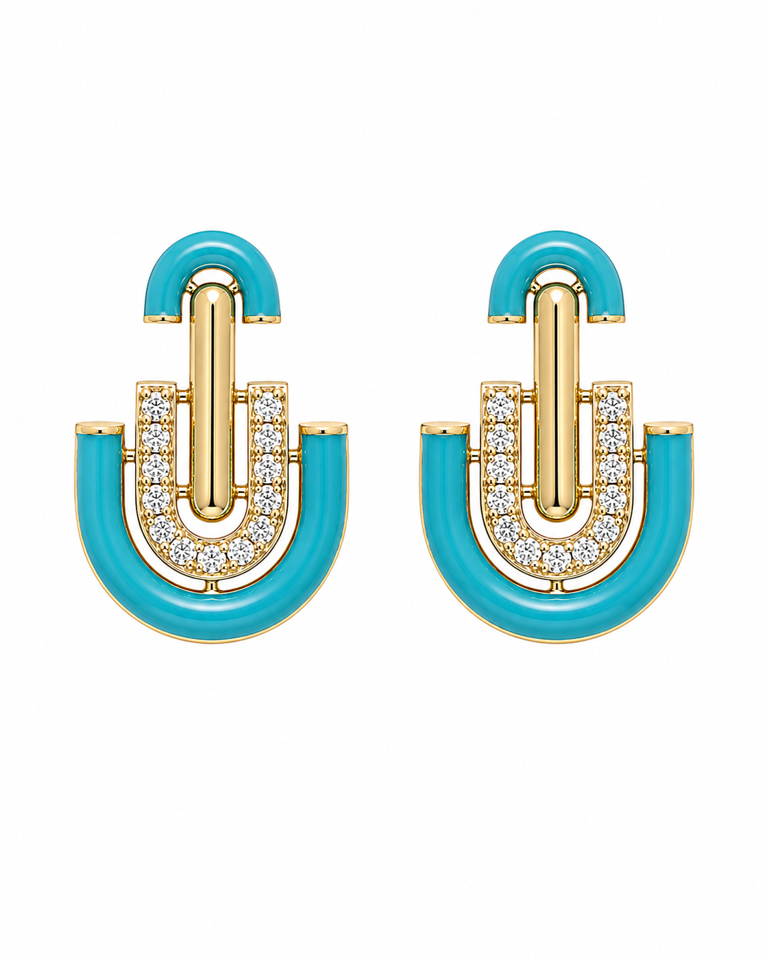 14K Yellow Gold Blue Enamel Diamond Earrings – 0.57 CTW Diamond Geometric Earrings