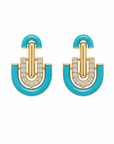 14K Yellow Gold Blue Enamel Diamond Earrings – 0.57 CTW Diamond Geometric Earrings
