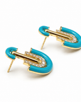 14K Yellow Gold Blue Enamel Diamond Earrings – 0.57 CTW Diamond Geometric Earrings
