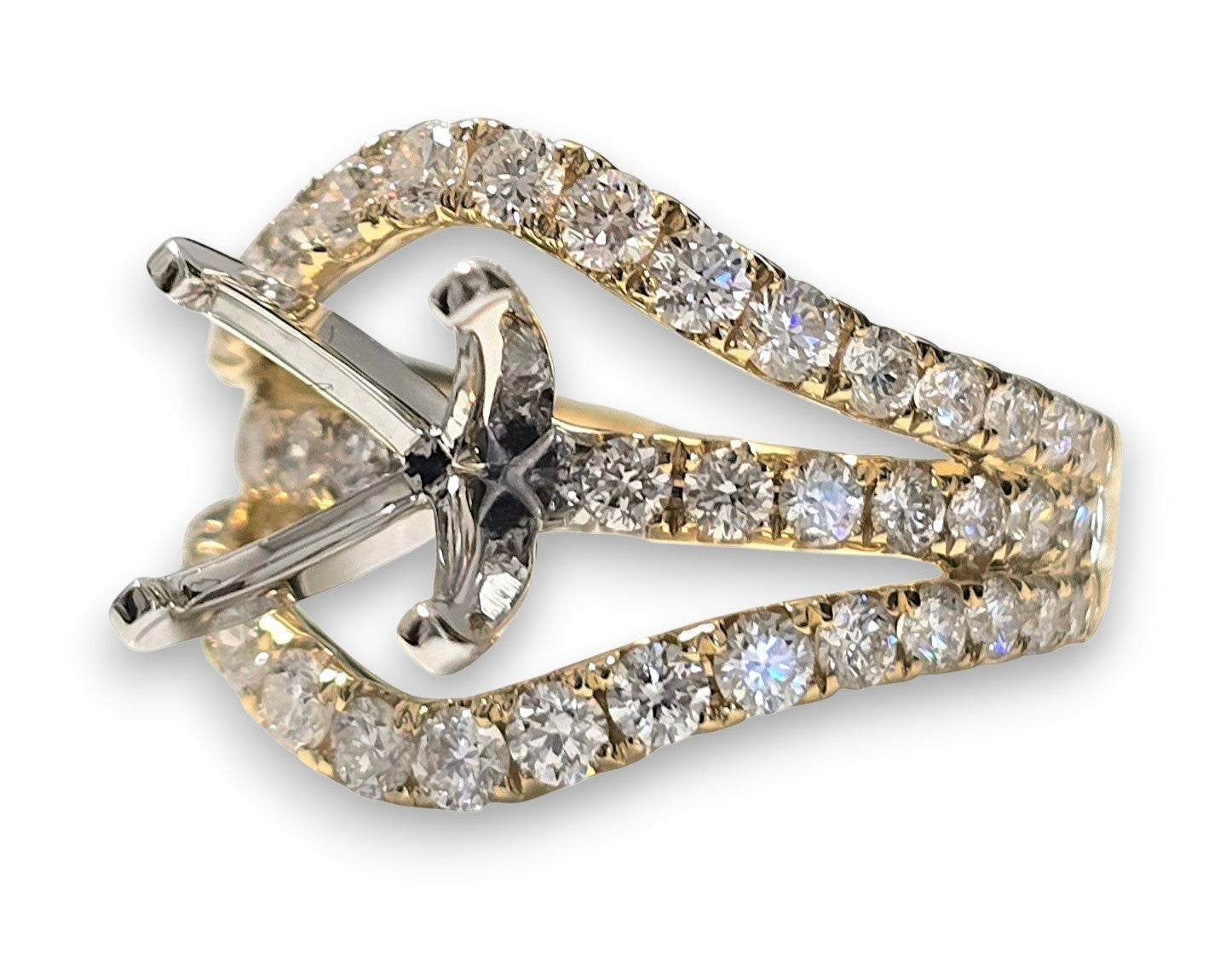 14K Yellow Three Row Contoured 2ct Mounting