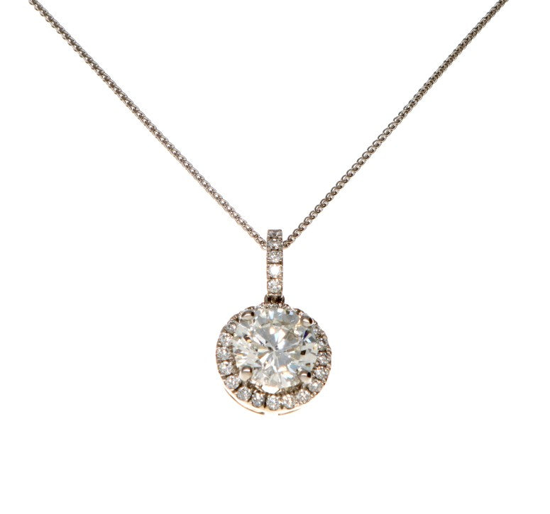 14Kwg 2.13ct GIA Rd Dia H I2  Halo Pendant 2.40ct