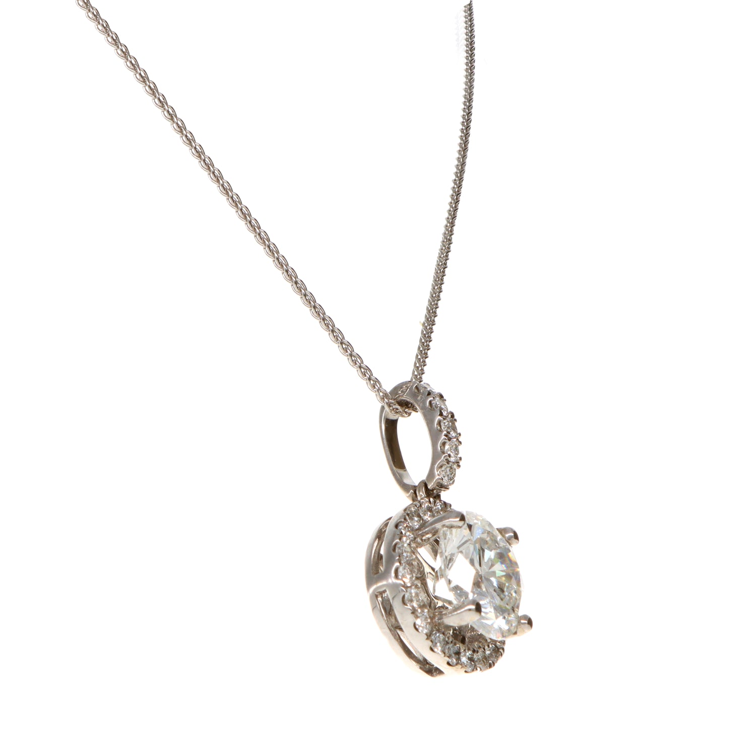 14Kwg 2.13ct GIA Rd Dia H I2  Halo Pendant 2.40ct