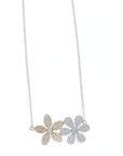 14K White & Yellow Gold Diamond Pave Double Flower Necklace