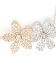 14K White & Yellow Gold Diamond Pave Double Flower Necklace