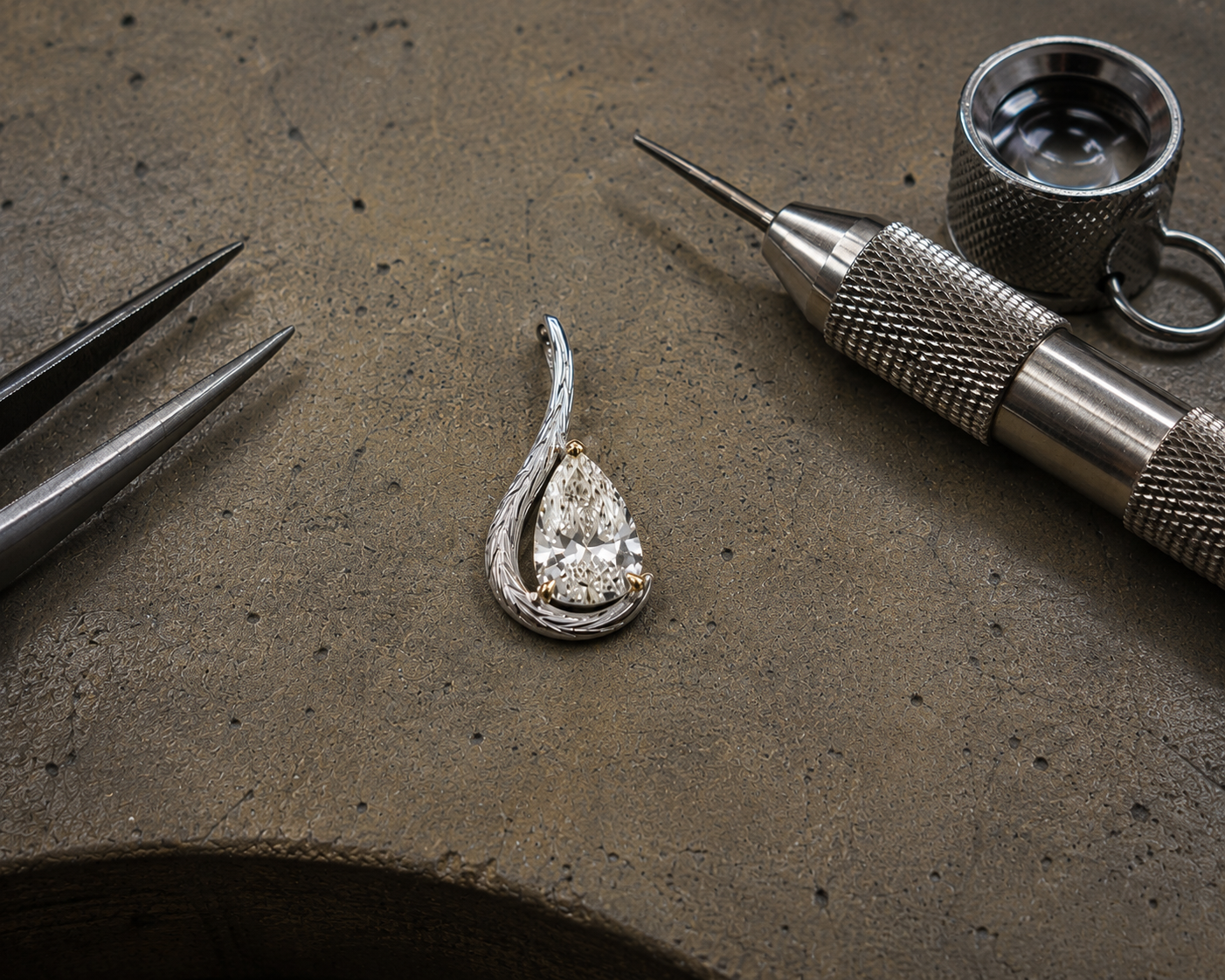 Custom 1.37 Carat Pear Shape Diamond Pendant in 14K White Gold