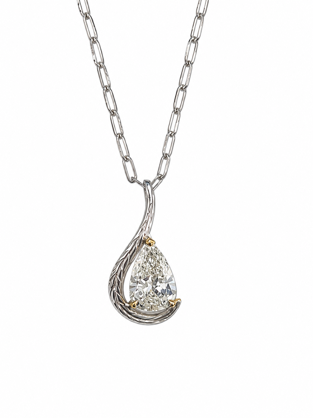 Custom 1.37 Carat Pear Shape Diamond Pendant in 14K White Gold