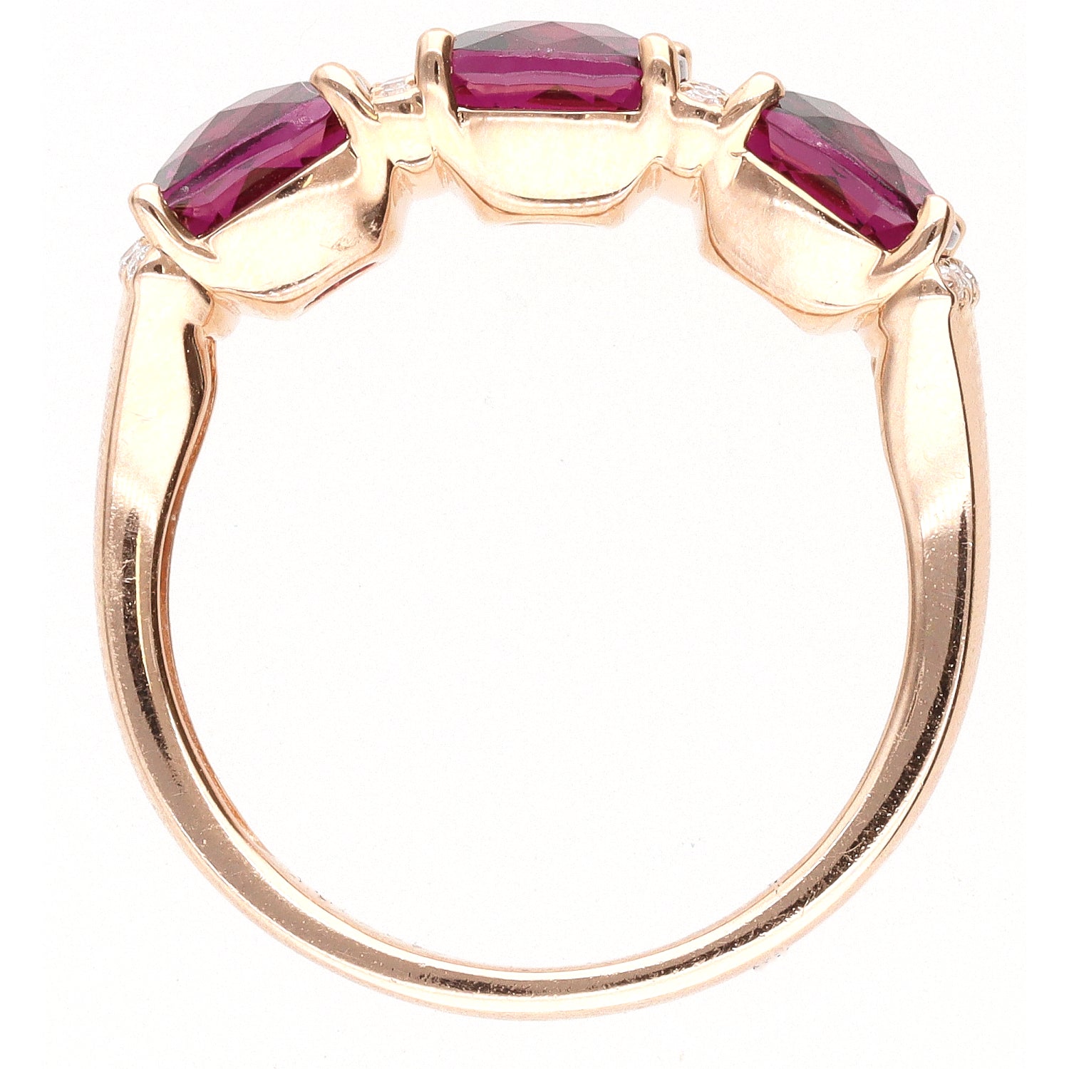 14K Rose Three Stone Cushion Garnet Ring