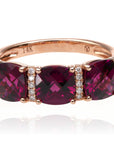 14K Rose Three Stone Cushion Garnet Ring