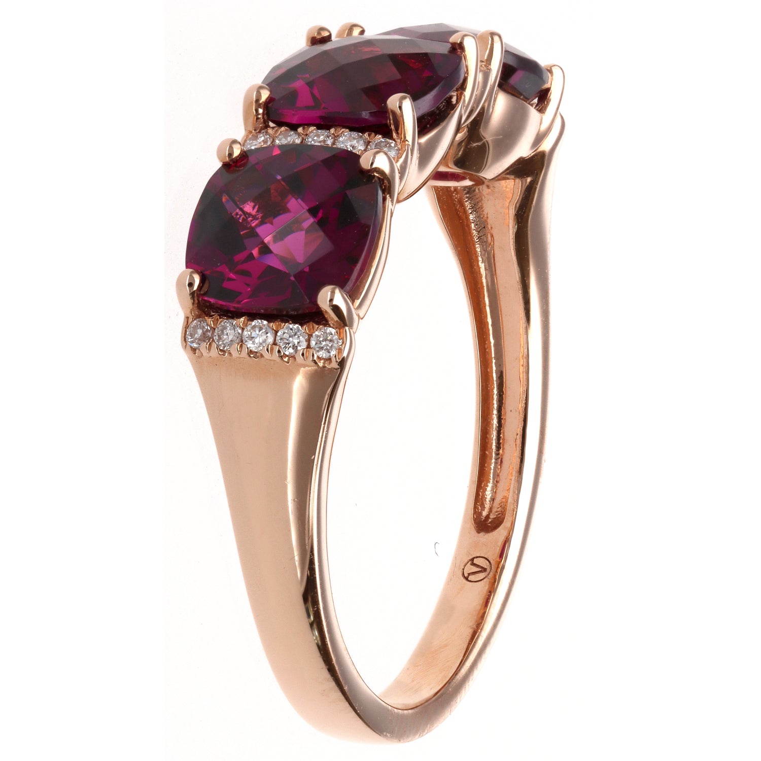 14K Rose Three Stone Cushion Garnet Ring