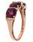 14K Rose Three Stone Cushion Garnet Ring
