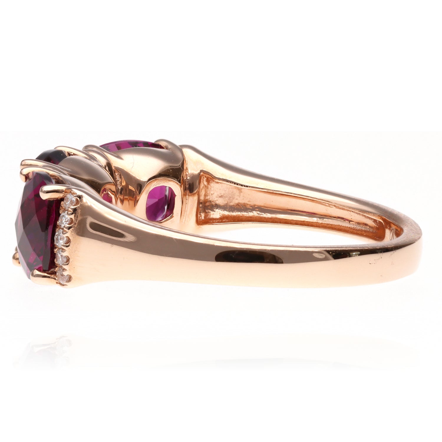 14K Rose Three Stone Cushion Garnet Ring