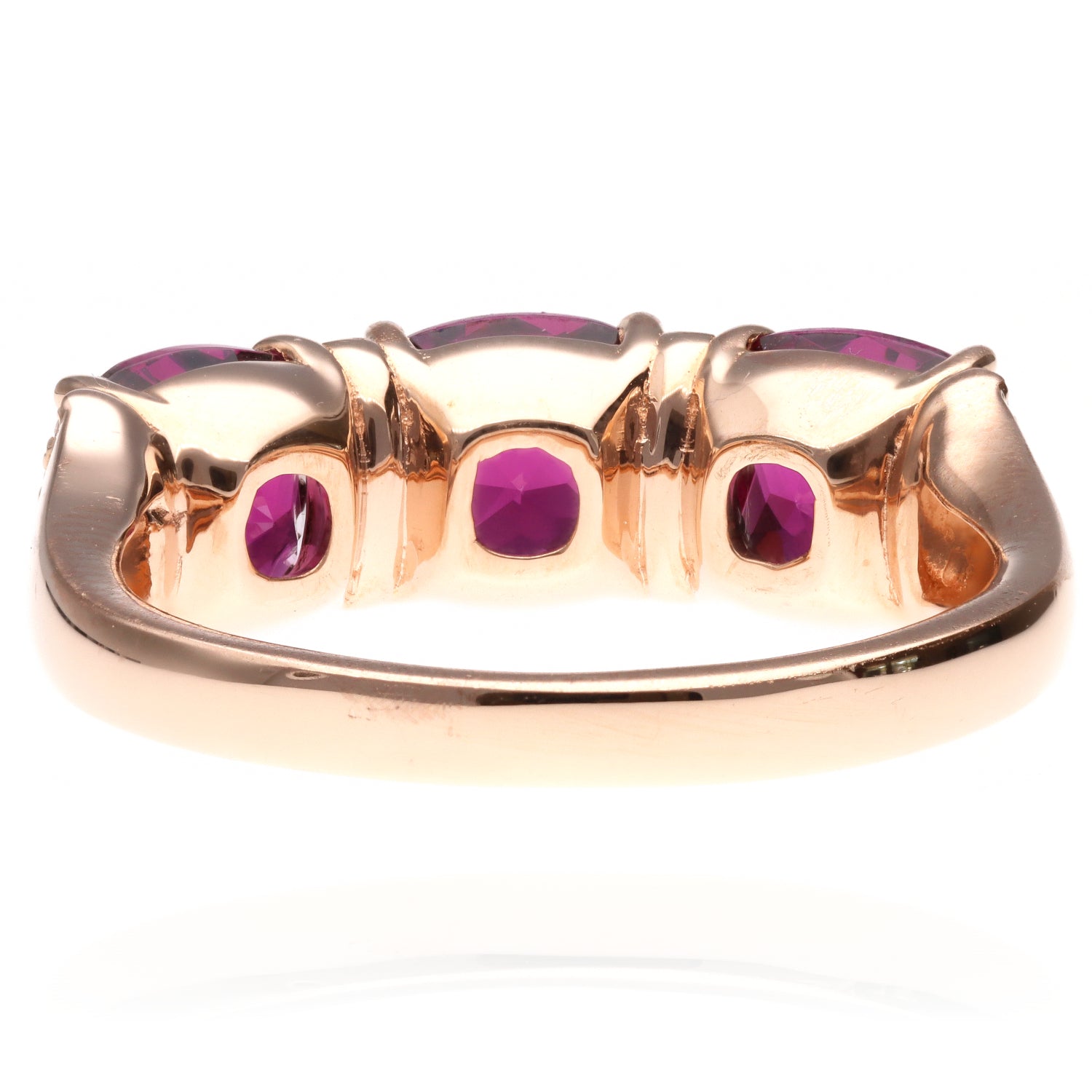 14K Rose Three Stone Cushion Garnet Ring