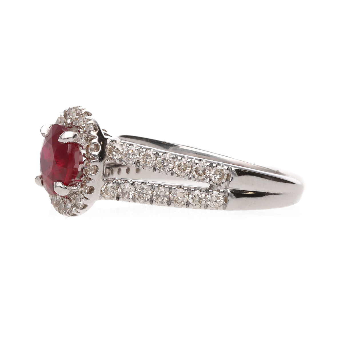 14K White Gold 1.36ct Round Ruby &amp; Diamond Halo Ring 5.4g size 6.5