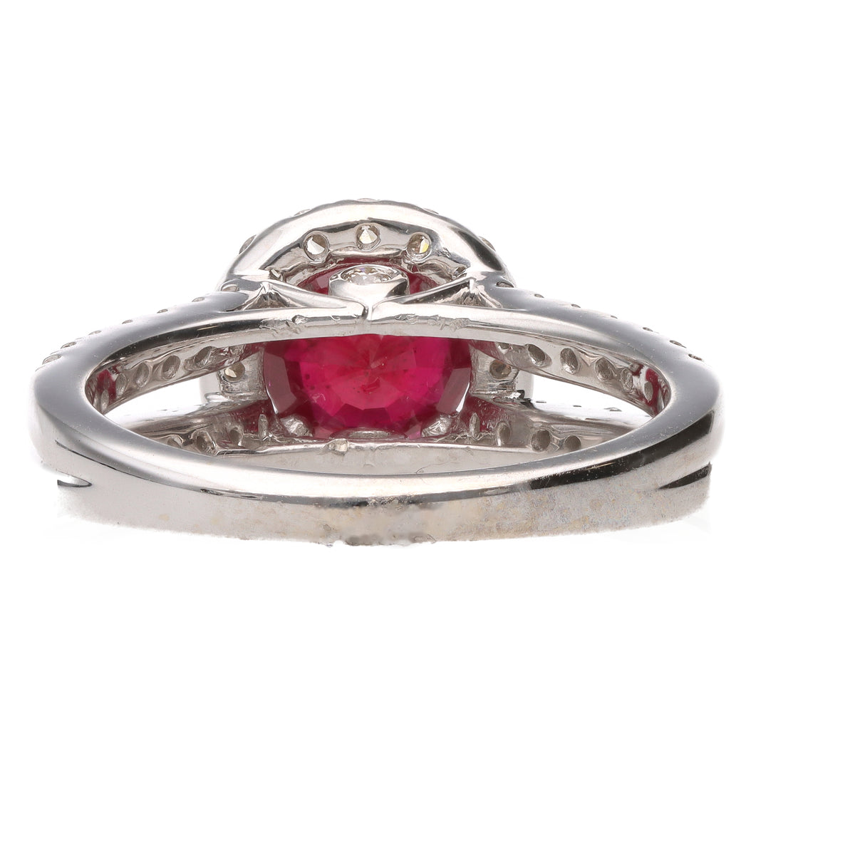 14K White Gold 1.36ct Round Ruby &amp; Diamond Halo Ring 5.4g size 6.5