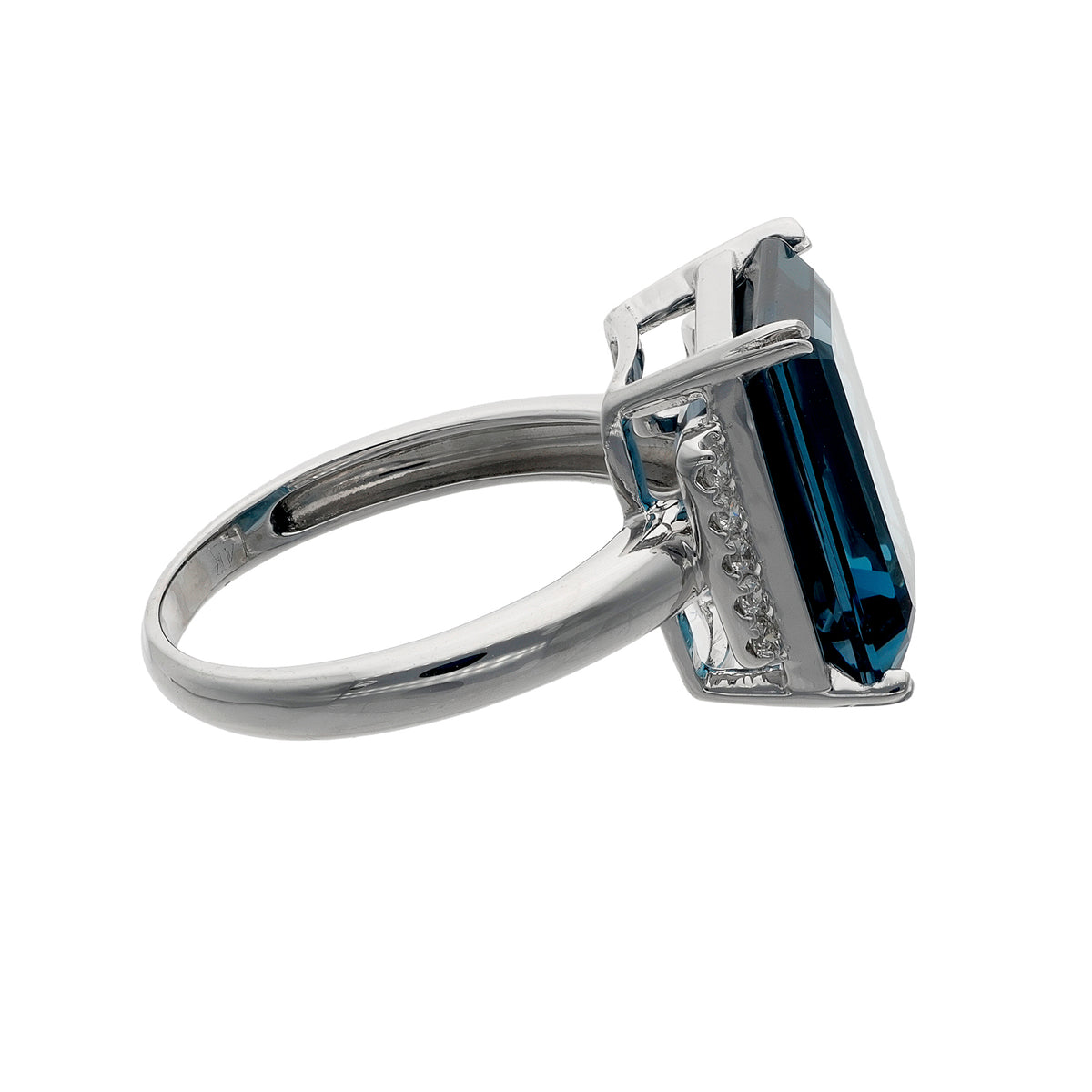 14K White Gold 15ct Emerald-Cut London Blue Topaz &amp; 0.48ct TW Diamond Halo Dinner Ring