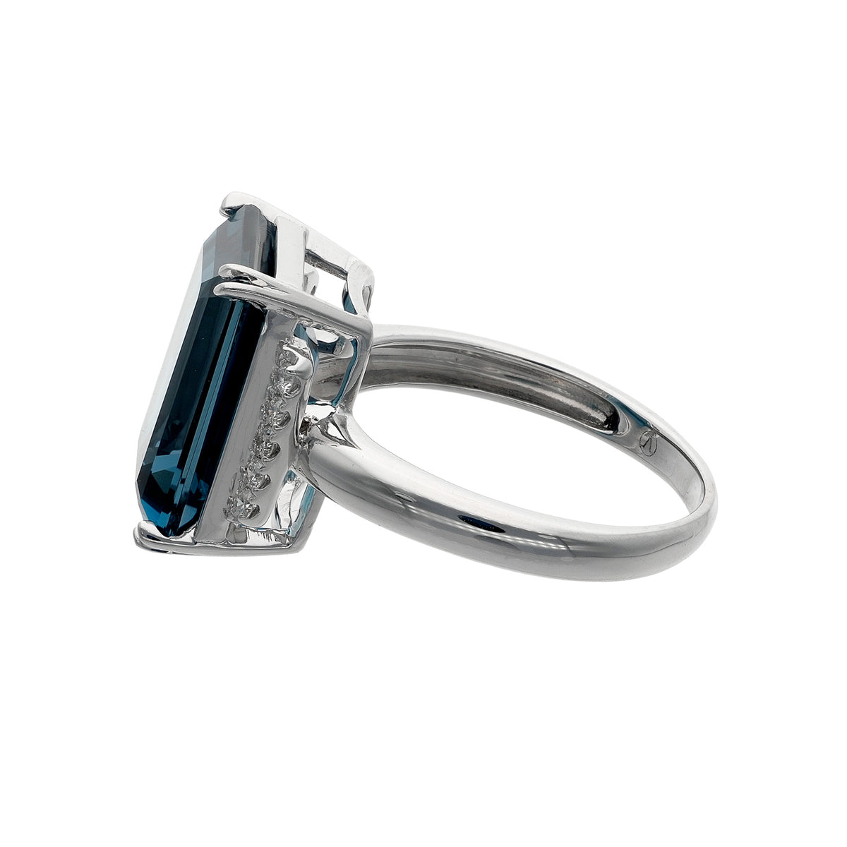 14K White Gold 15ct Emerald-Cut London Blue Topaz &amp; 0.48ct TW Diamond Halo Dinner Ring