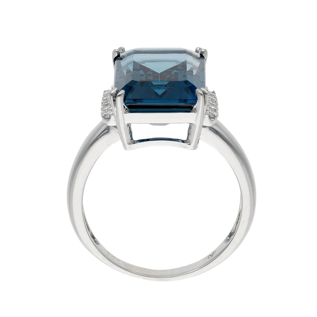 14K White Gold 15ct Emerald-Cut London Blue Topaz &amp; 0.48ct TW Diamond Halo Dinner Ring