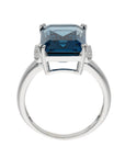 14K White Gold 15ct Emerald-Cut London Blue Topaz & 0.48ct TW Diamond Halo Dinner Ring