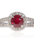 14K White Gold 1.36ct Round Ruby & Diamond Halo Ring 5.4g size 6.5