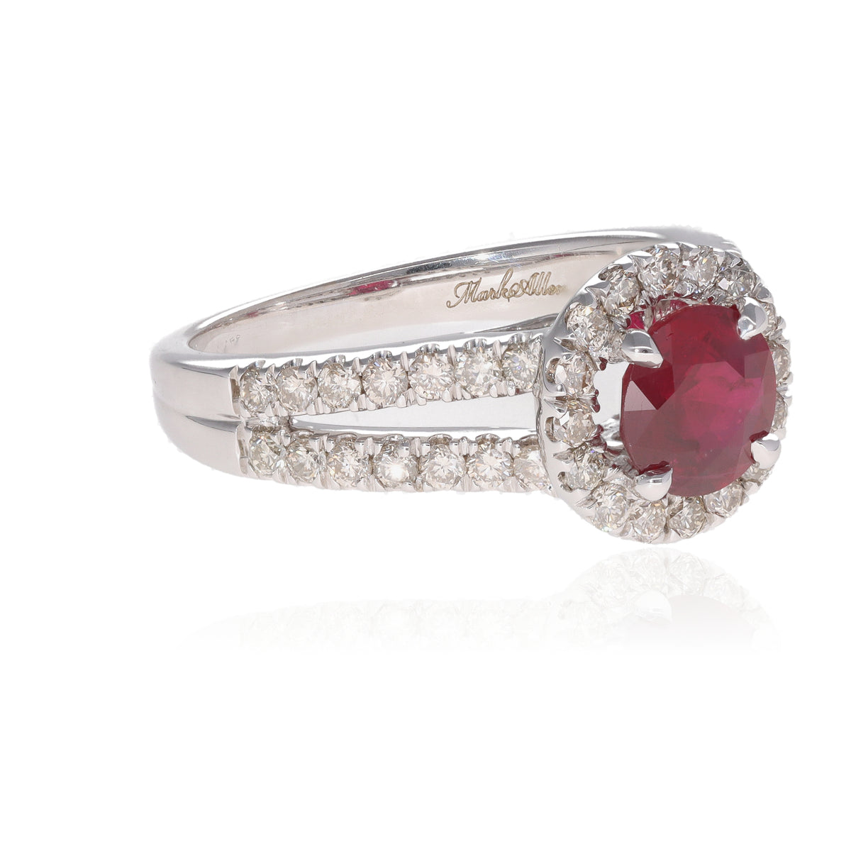 14K White Gold 1.36ct Round Ruby &amp; Diamond Halo Ring 5.4g size 6.5