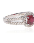 14K White Gold 1.36ct Round Ruby & Diamond Halo Ring 5.4g size 6.5