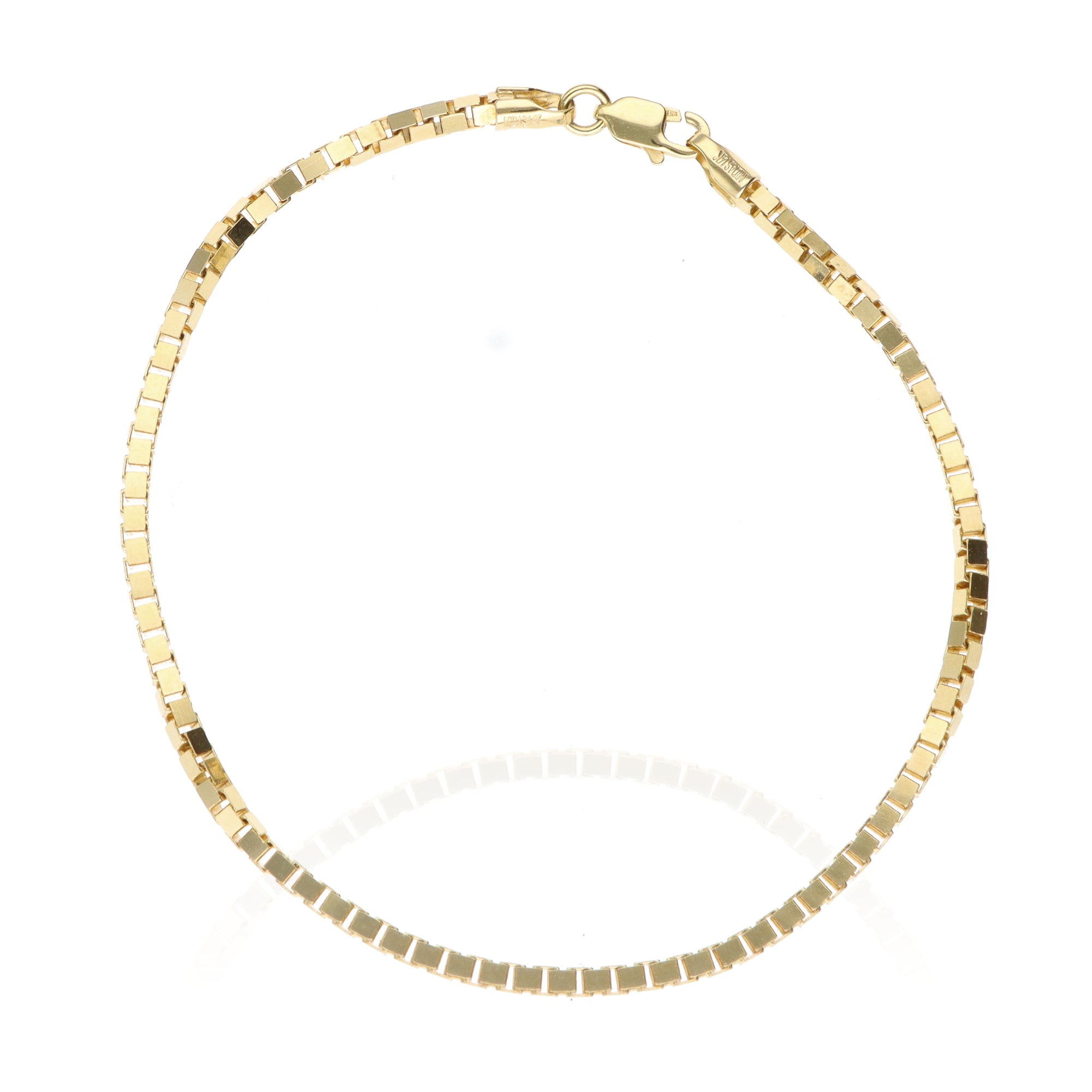 14K Yellow Gold Box Chain Bracelet 7.25in 2mm 5.74g Sleek Classic Style
