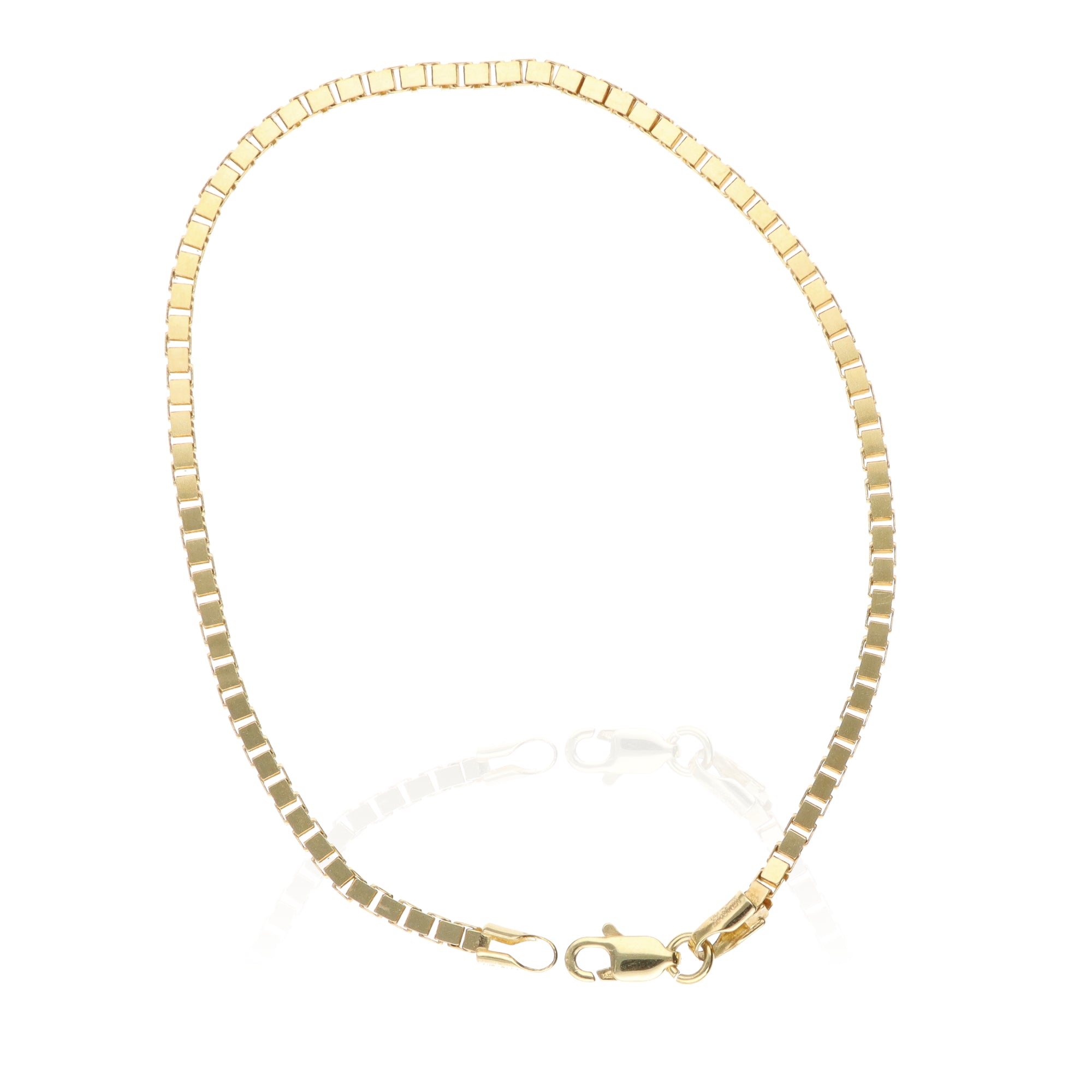 14K Yellow Gold Box Chain Bracelet 7.25in 2mm 5.74g Sleek Classic Style