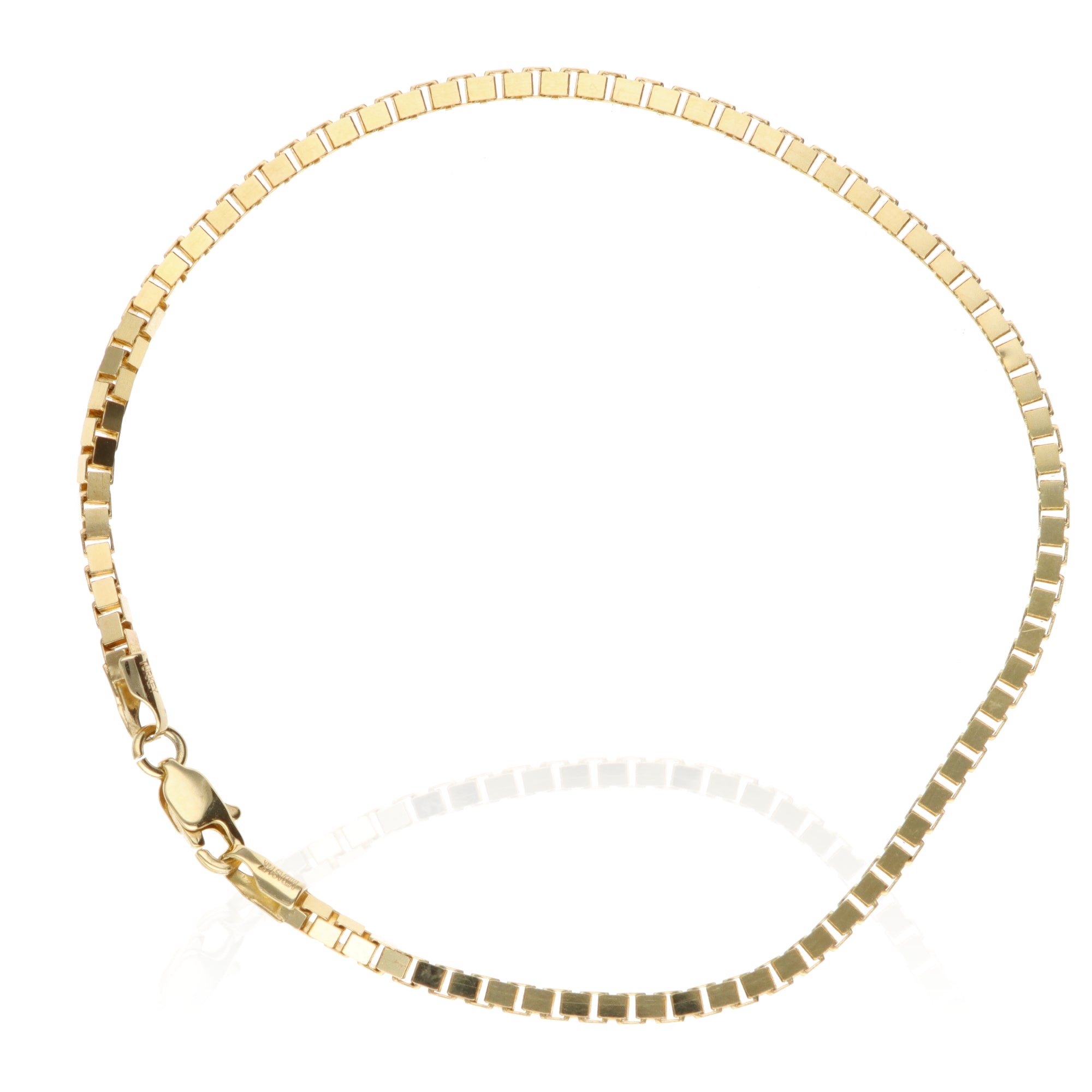 14K Yellow Gold Box Chain Bracelet 7.25in 2mm 5.74g Sleek Classic Style